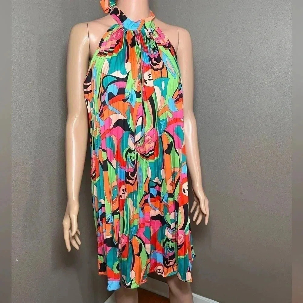 SHEIN VCAY Allover Print Tie Back Halter Dress